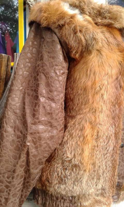 Vintage Soft Nappa Leather Genuine Fox Fur Designer Jacket Bat Sleeves Size 10 Made In Germany