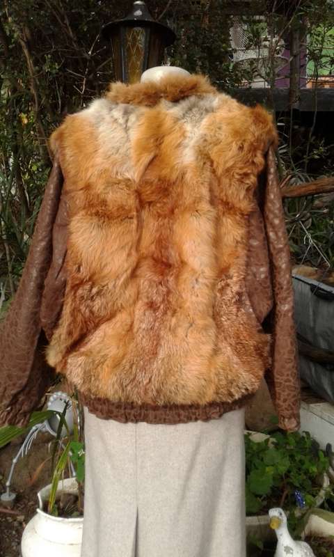 Vintage Soft Nappa Leather Genuine Fox Fur Designer Jacket Bat Sleeves Size 10 Made In Germany