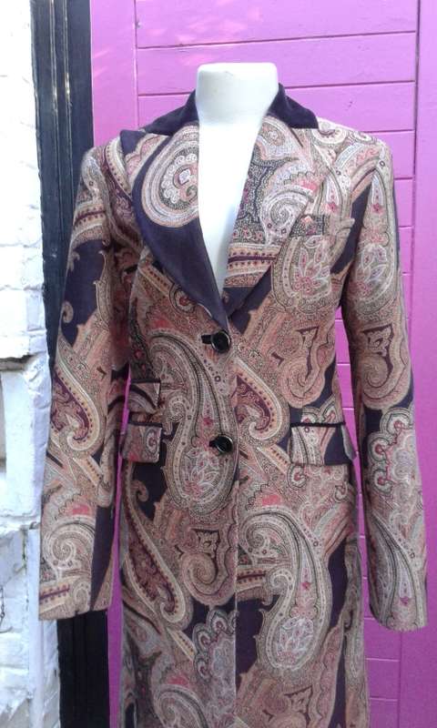 Exquisite Italian Designer  Coat By Etro Milano Paisley Pattern Size 10 Excellent Condition