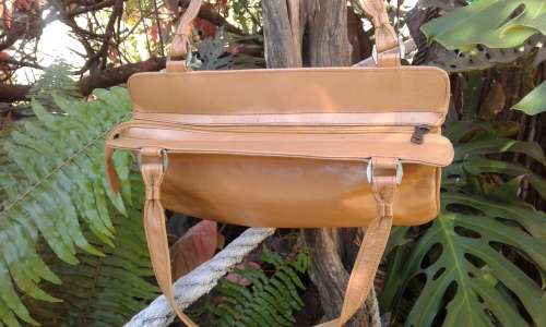 Vintage 1970s Light Brown Leather Handbag 35cm x 20cm