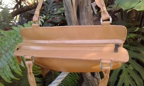 Vintage 1970s Light Brown Leather Handbag 35cm x 20cm
