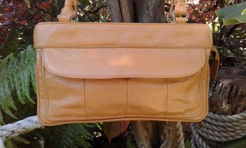 Vintage 1970s Light Brown Leather Handbag 35cm x 20cm