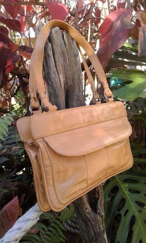 Vintage 1970s Light Brown Leather Handbag 35cm x 20cm