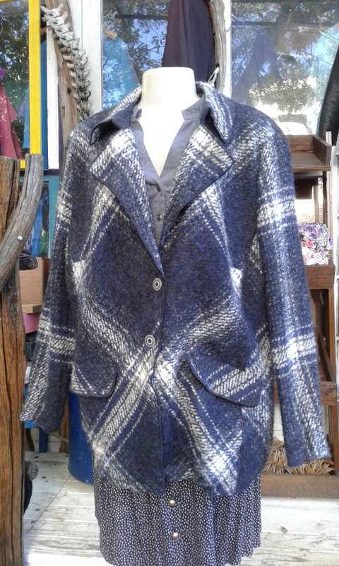 Pure Wool Blue And White Winter Jacket Coat Made In Germany  Size 12 to 14