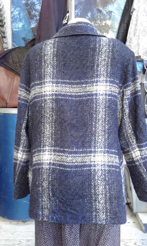Pure Wool Blue And White Winter Jacket Coat Made In Germany  Size 12 to 14