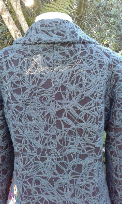 Desigual Green Winter Designer Coat With Flower Embroidery Fiber Art Size 12