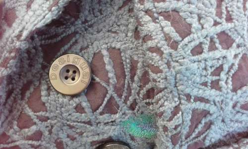 Desigual Green Winter Designer Coat With Flower Embroidery Fiber Art Size 12