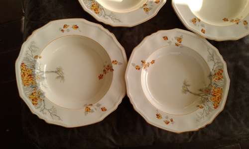 Set Of 5 Rare Alfred Meakin CORALIE Astoria Shape Marigold Soup Plates