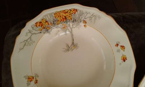Set Of 5 Rare Alfred Meakin CORALIE Astoria Shape Marigold Soup Plates