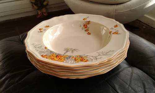 Set Of 5 Rare Alfred Meakin CORALIE Astoria Shape Marigold Soup Plates