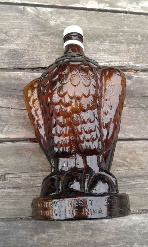 RARE Vintage Golden Eagle Malt Whiskey Glass Bottle Mohan Meakin Breweries India Lid But No Head