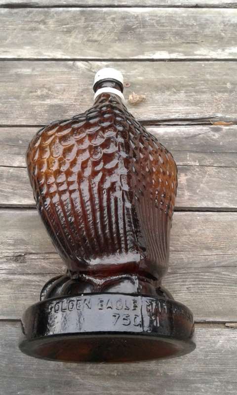 RARE Vintage Golden Eagle Malt Whiskey Glass Bottle Mohan Meakin Breweries India Lid But No Head