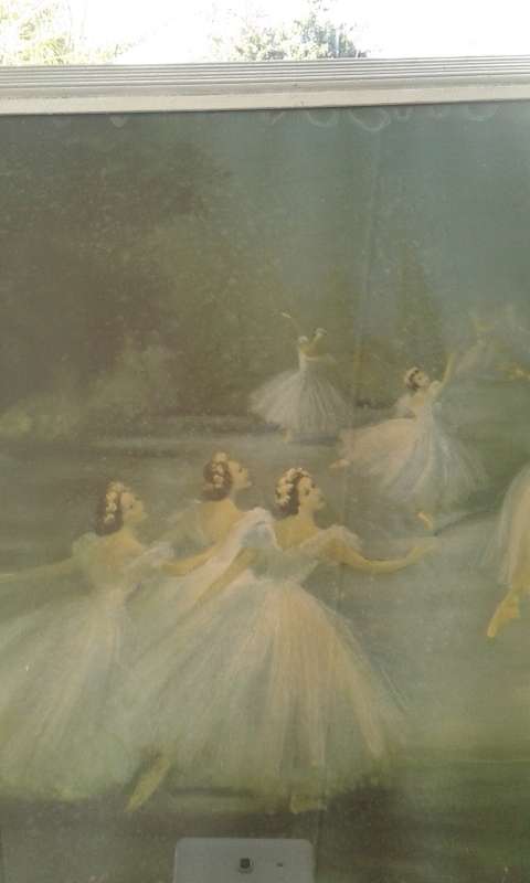 Vintage Large 1950s Carlotta Edwards Midcentury Swan Lake Ballerina Print Framed Under Glass