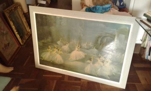 Vintage Large 1950s Carlotta Edwards Midcentury Swan Lake Ballerina Print Framed Under Glass