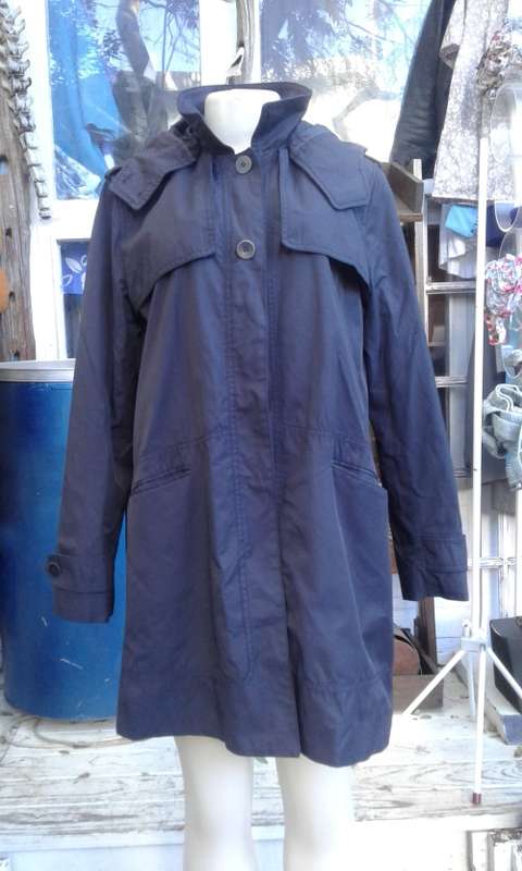 Zara Trafaluc Navy Blue All Weather Coat With Detachable Hood As New Size 12