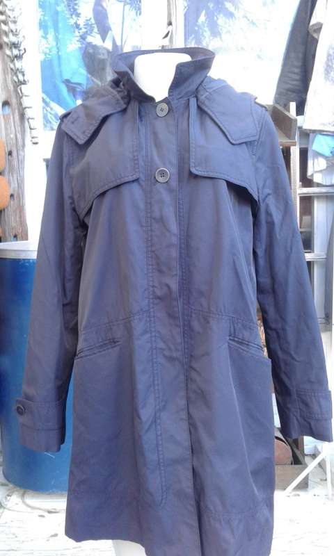 Zara Trafaluc Navy Blue All Weather Coat With Detachable Hood As New Size 12