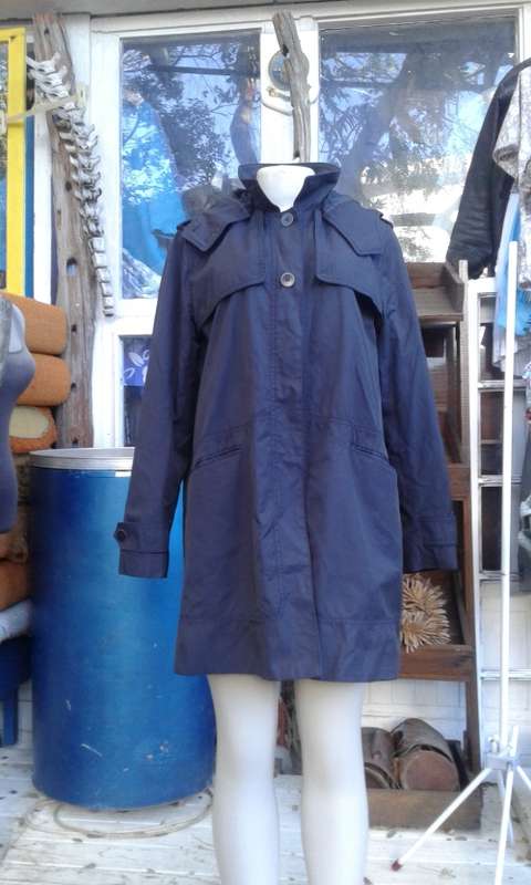 Zara Trafaluc Navy Blue All Weather Coat With Detachable Hood As New Size 12