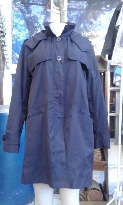 Zara Trafaluc Navy Blue All Weather Coat With Detachable Hood As New Size 12