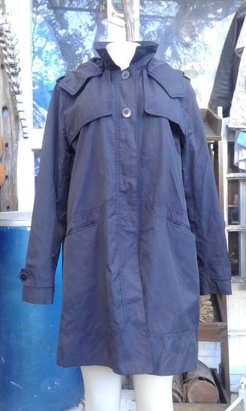 Zara Trafaluc Navy Blue All Weather Coat With Detachable Hood As New Size 12