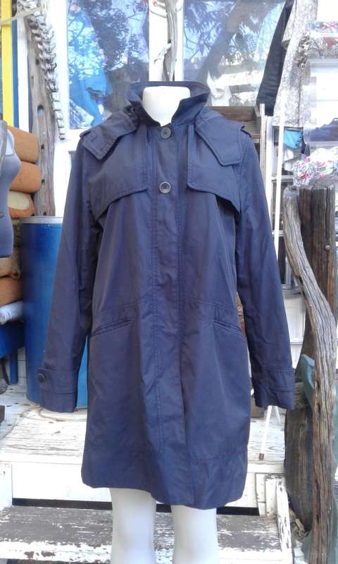 Zara Trafaluc Navy Blue All Weather Coat With Detachable Hood As New Size 12