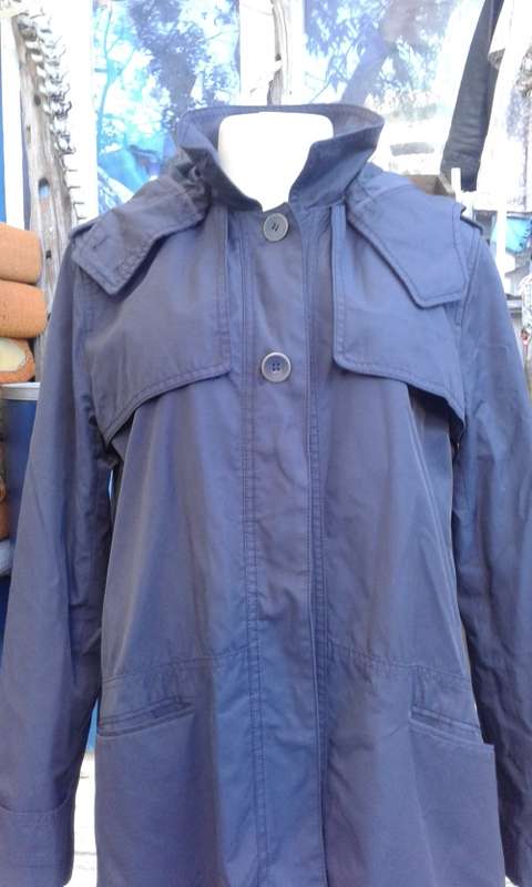 Zara Trafaluc Navy Blue All Weather Coat With Detachable Hood As New Size 12