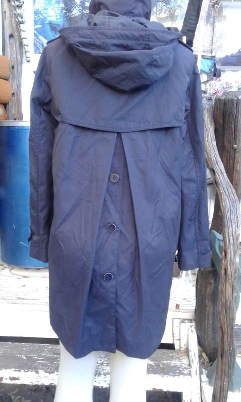 Zara Trafaluc Navy Blue All Weather Coat With Detachable Hood As New Size 12