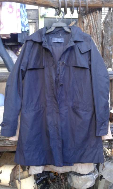 Zara Trafaluc Navy Blue All Weather Coat With Detachable Hood As New Size 12