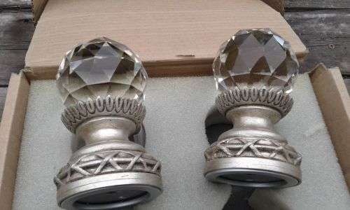Large High Quality Genuine Prism Crystal Curtain Rod Finials Rail Ends Dual Pack In Box