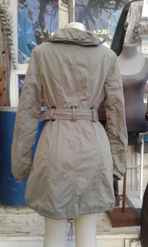 Gorgeous SPOOM Tan Designer Trench Coat Parka With Belt 100 % Cotton Size 10 to 12