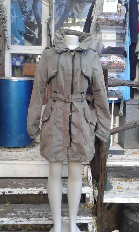 Gorgeous SPOOM Tan Designer Trench Coat Parka With Belt 100 % Cotton Size 10 to 12