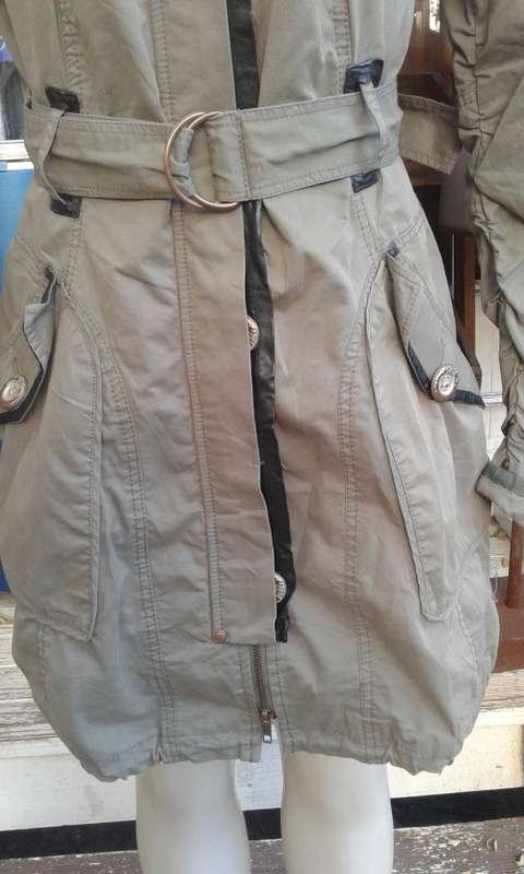 Gorgeous SPOOM Tan Designer Trench Coat Parka With Belt 100 % Cotton Size 10 to 12