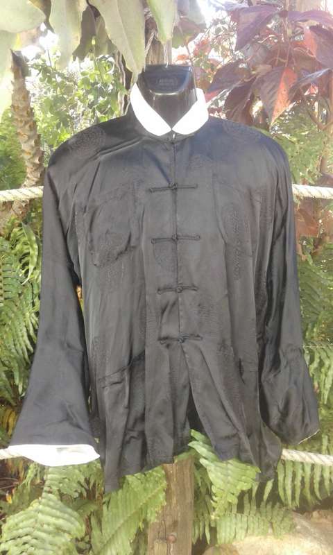 Vintage Original Pure Chinese Silk Shirt With Detachable Collar Size XL