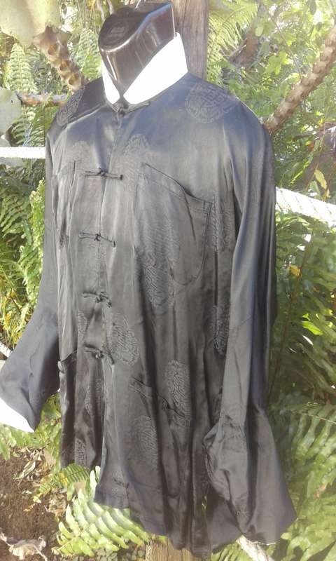 Vintage Original Pure Chinese Silk Shirt With Detachable Collar Size XL