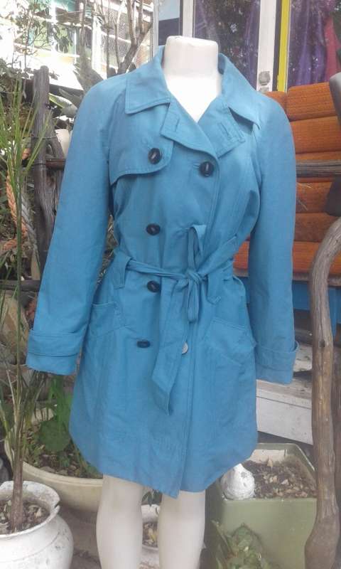 Turquoise Blue Trench Coat With Belt By Mango Size 10 to 12
