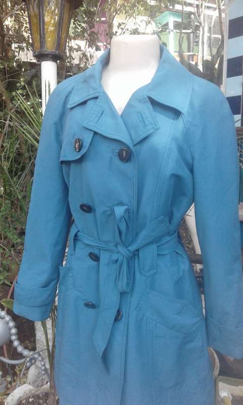 Turquoise Blue Trench Coat With Belt By Mango Size 10 to 12