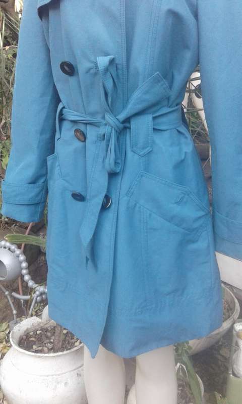 Turquoise Blue Trench Coat With Belt By Mango Size 10 to 12