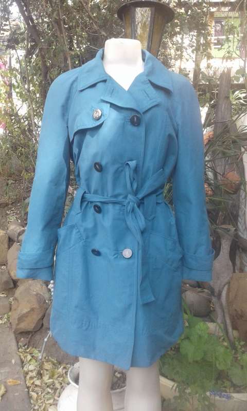 Turquoise Blue Trench Coat With Belt By Mango Size 10 to 12