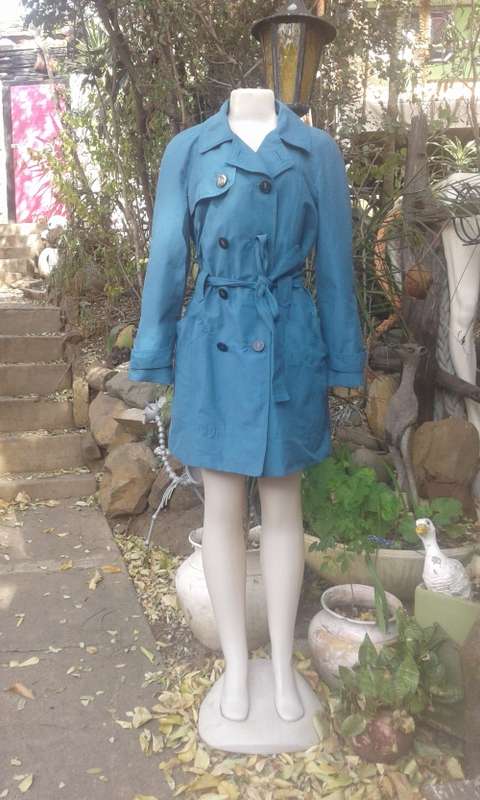Turquoise Blue Trench Coat With Belt By Mango Size 10 to 12