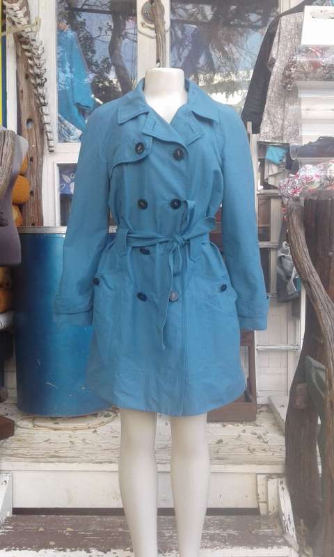 Turquoise Blue Trench Coat With Belt By Mango Size 10 to 12