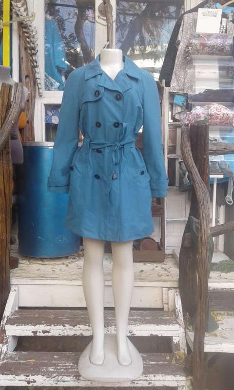 Turquoise Blue Trench Coat With Belt By Mango Size 10 to 12