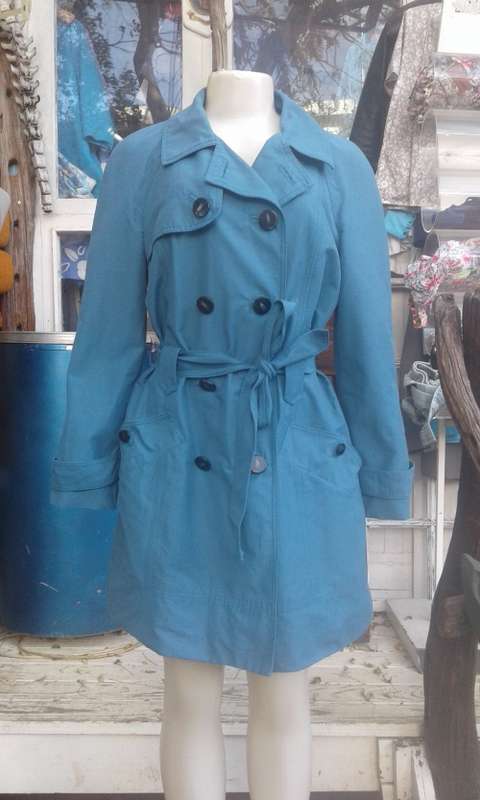 Turquoise Blue Trench Coat With Belt By Mango Size 10 to 12