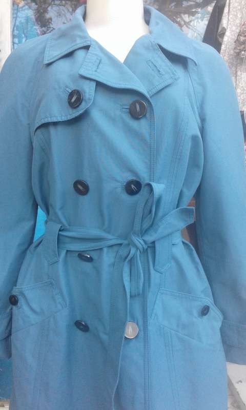 Turquoise Blue Trench Coat With Belt By Mango Size 10 to 12