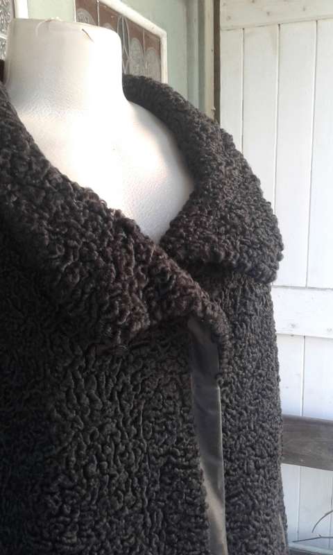 Vintage Black Genuine Karakul Persian Lamb Swakara Fur Jacket Coat Size 14