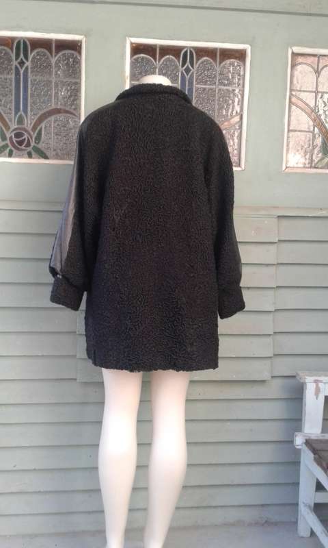 Vintage Black Genuine Karakul Persian Lamb Swakara Fur Jacket Coat Size 14