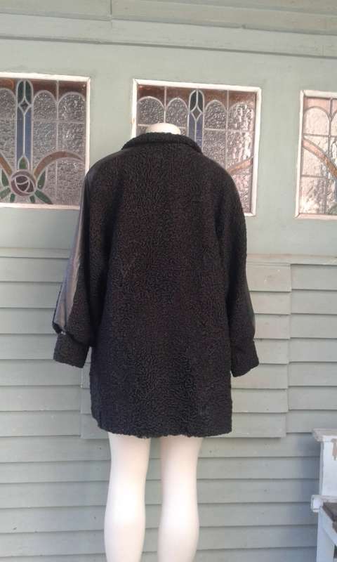 Vintage Black Genuine Karakul Persian Lamb Swakara Fur Jacket Coat Size 14