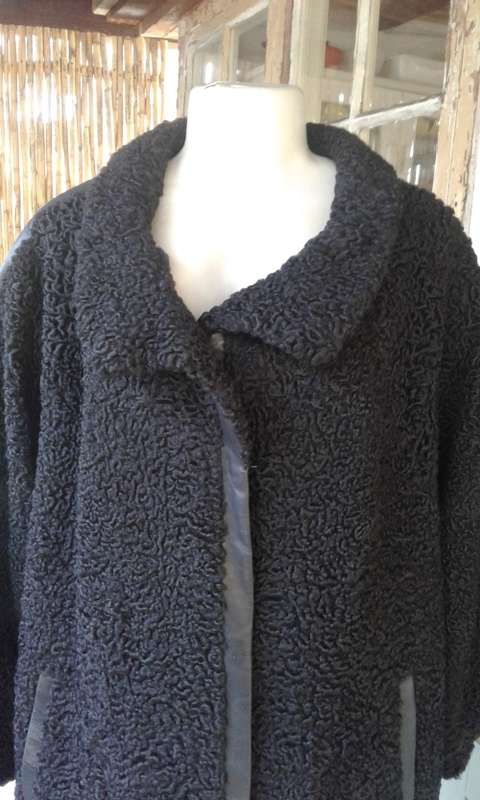 Vintage Black Genuine Karakul Persian Lamb Swakara Fur Jacket Coat Size 14