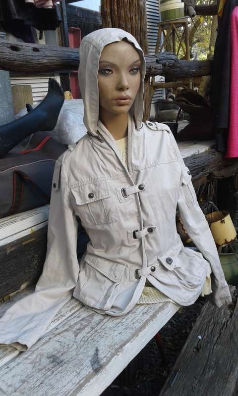 Fishbone Denim Jacket With Hood Size 10