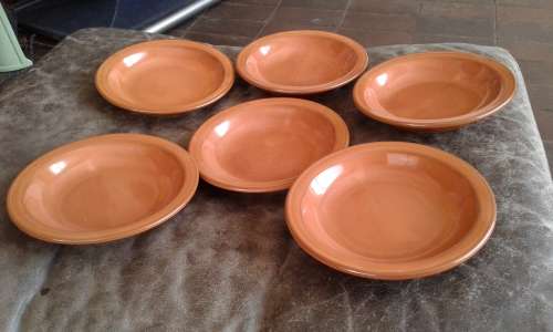 Mid Century Modern Set Of 6 High Glazed Vitricotta Side Plates Terracotta Color