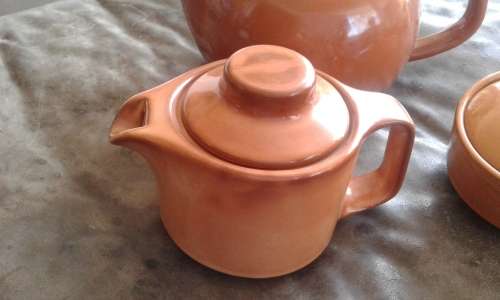 Mid Century Modern High Glazed Vitricotta Coffee Pot Tea Pot Sugar Bowl Canosa Pottery
