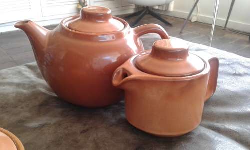 Mid Century Modern High Glazed Vitricotta Coffee Pot Tea Pot Sugar Bowl Canosa Pottery